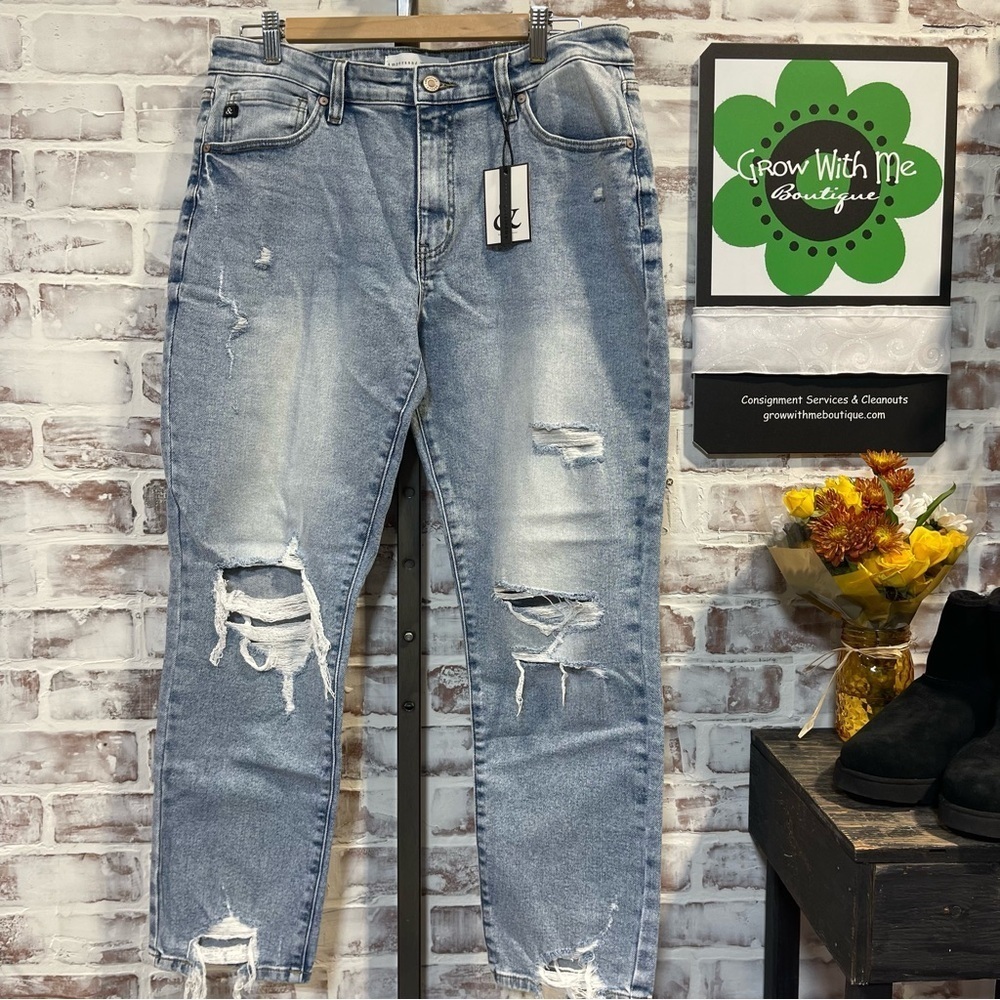 AMPERSAND AVE Distressed Blue Ankle Jeans